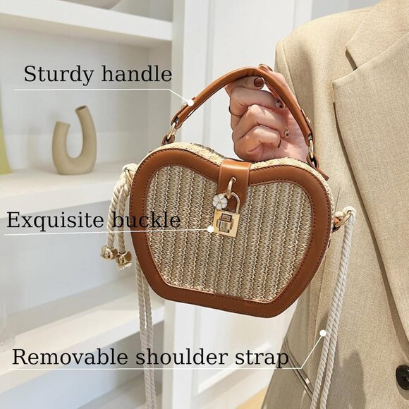 Versatile Straw Beach Handbag with Adjustable Strap & Stylish Lock Charm - Picture 3 of 6